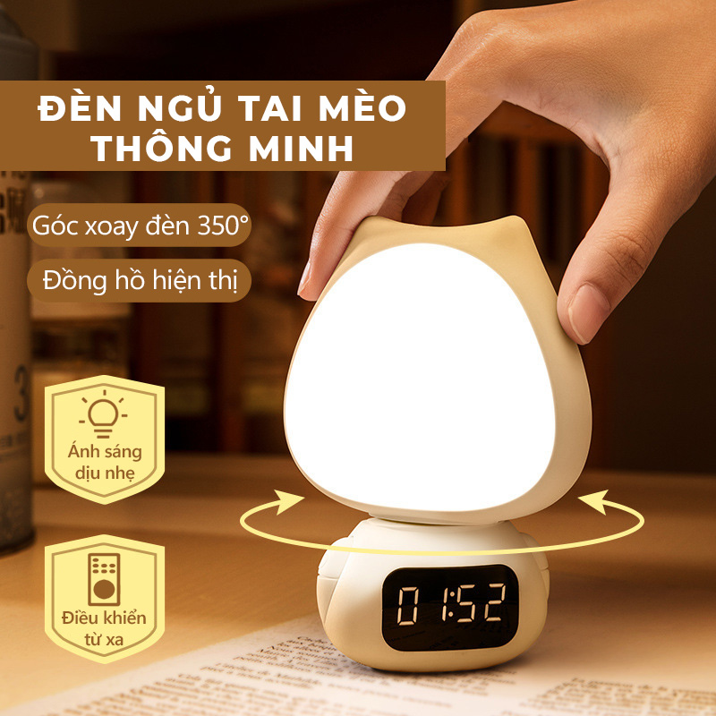 Đèn ngủ để bàn tích hợp đồng hồ và điều khiển từ xa thông minh- K1575