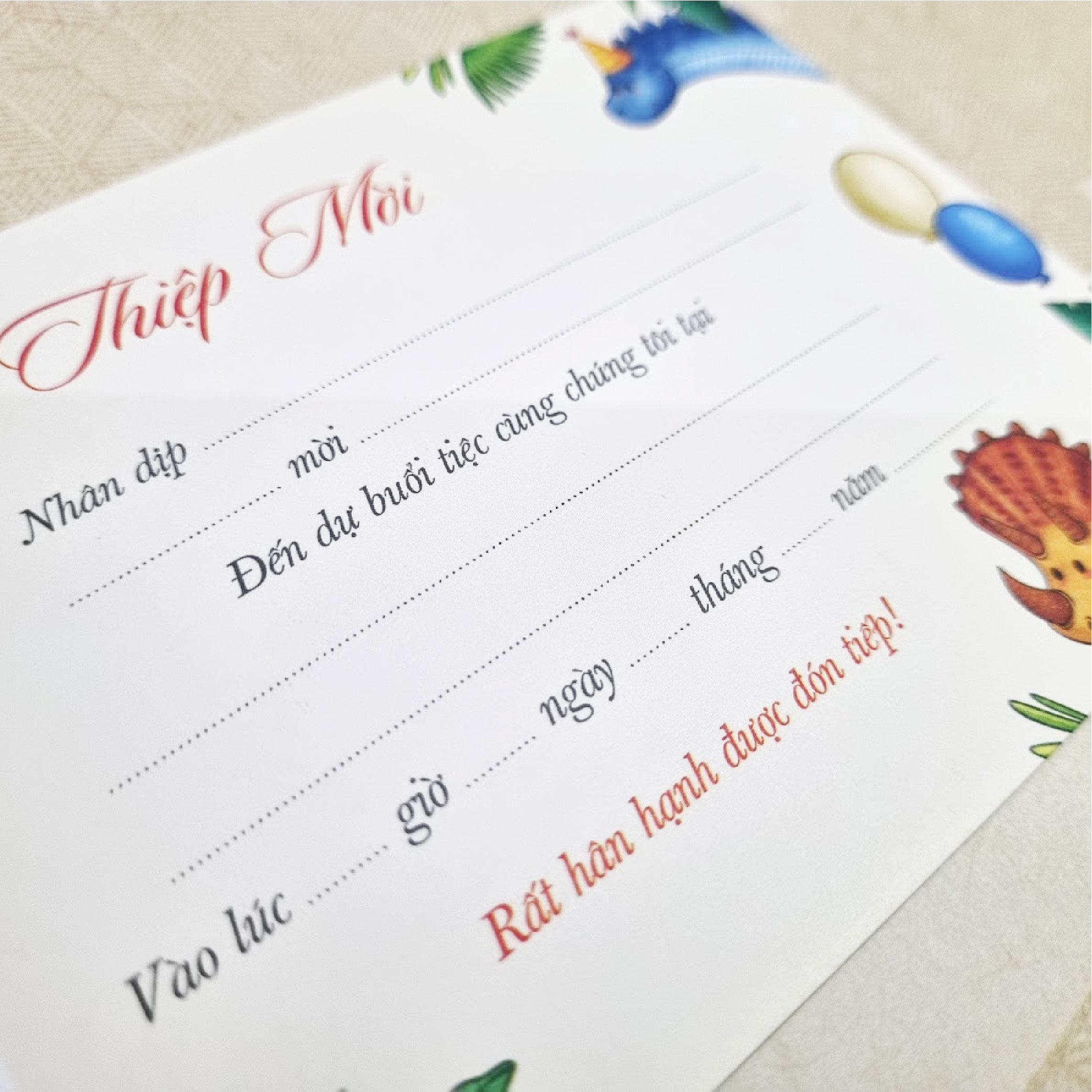 Bộ 10 Thiệp Mời Sinh Nhật Khủng Long 10x20 cm