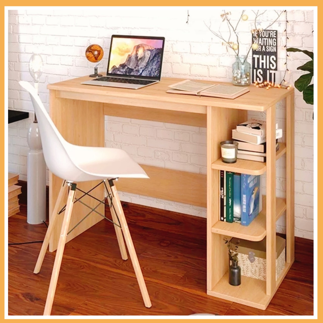 Bàn làm việc gỗ kết hợp kệ sách