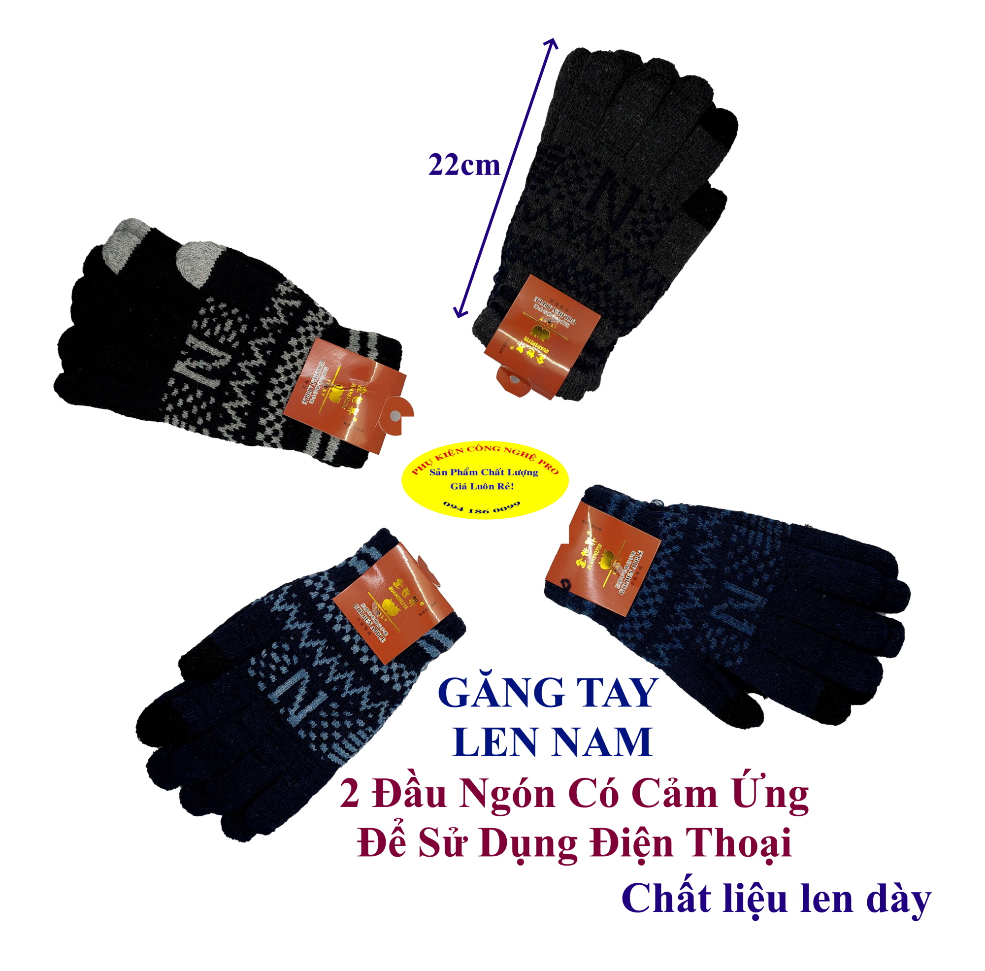 Bao tay Găng tay len Nam Chống nắng, 2 đầu ngón cảm ứng để sử dụng điện thoại, Đan chữ N, Chất liệu len dày,THiệuGDAPPLE