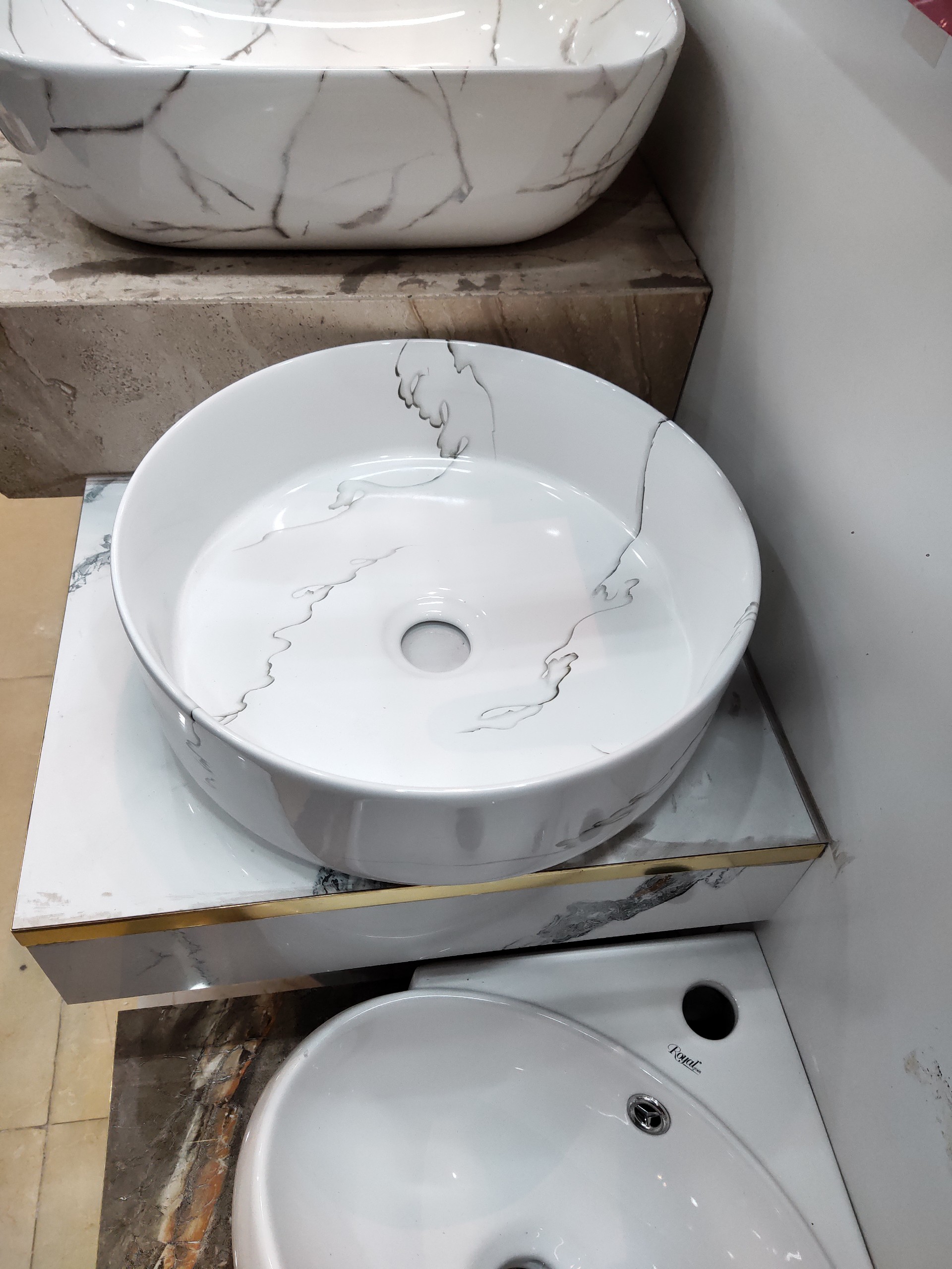 CHẬU LAVABO ĐẶT BÀN HÌNH TRÒN VÂN KHÓI1