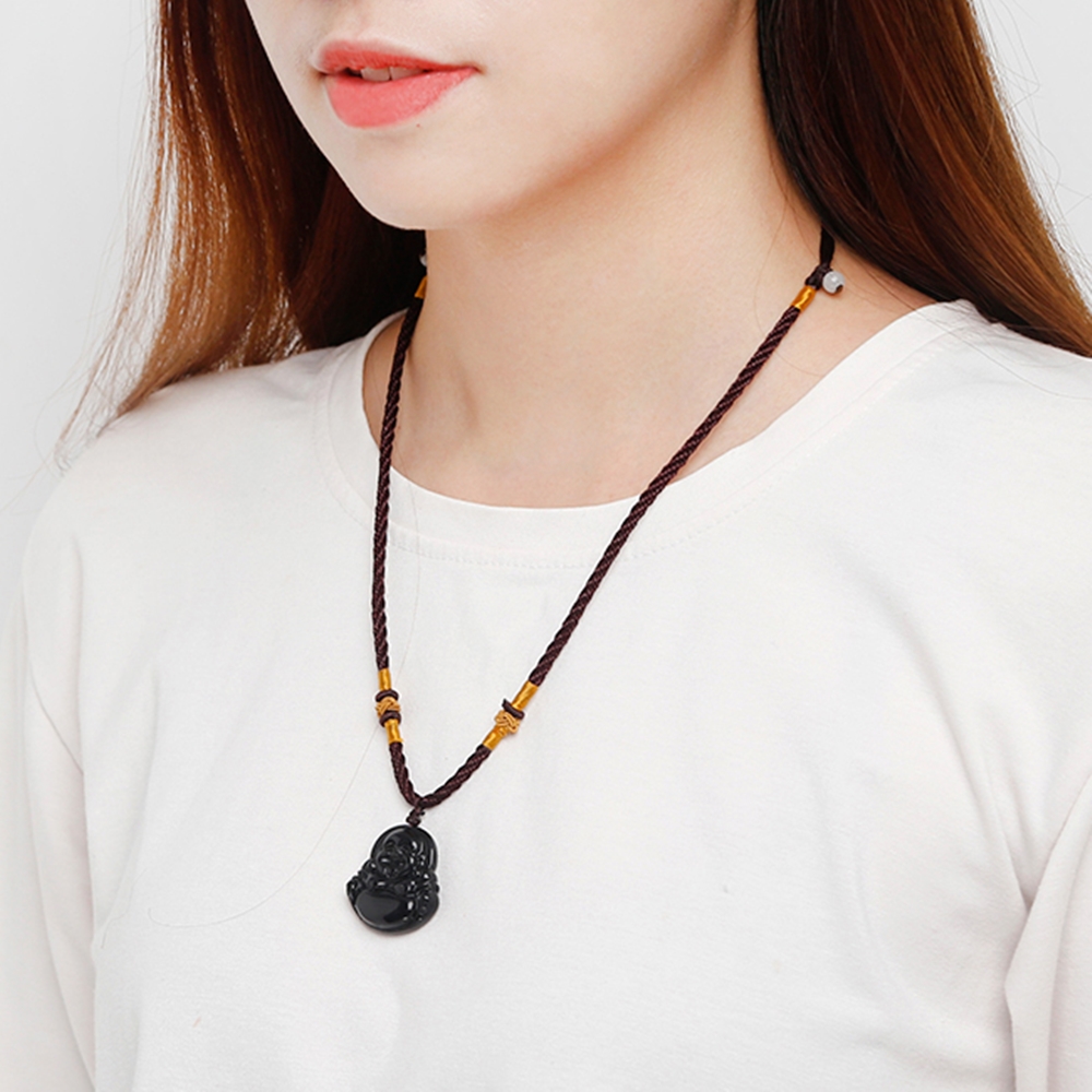 Vòng Cổ Phật Di Lặc Đá Opal Đen Tự Nhiên
