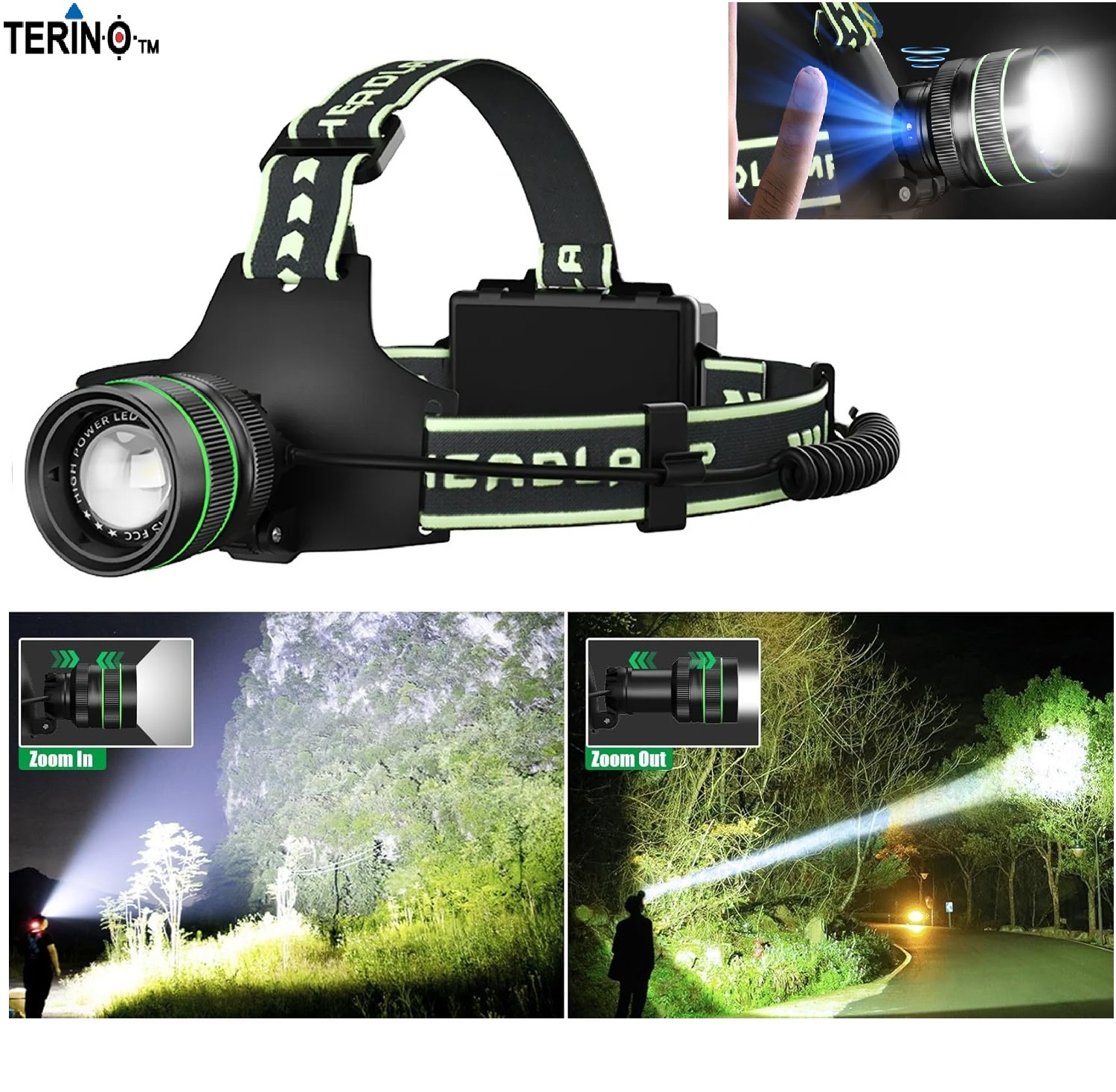 Đèn pin sạc choàng đầu siêu sáng TERINO K75A (công suất lớn 60W, LED, Zoom, chống nước) - Hàng chính hãng