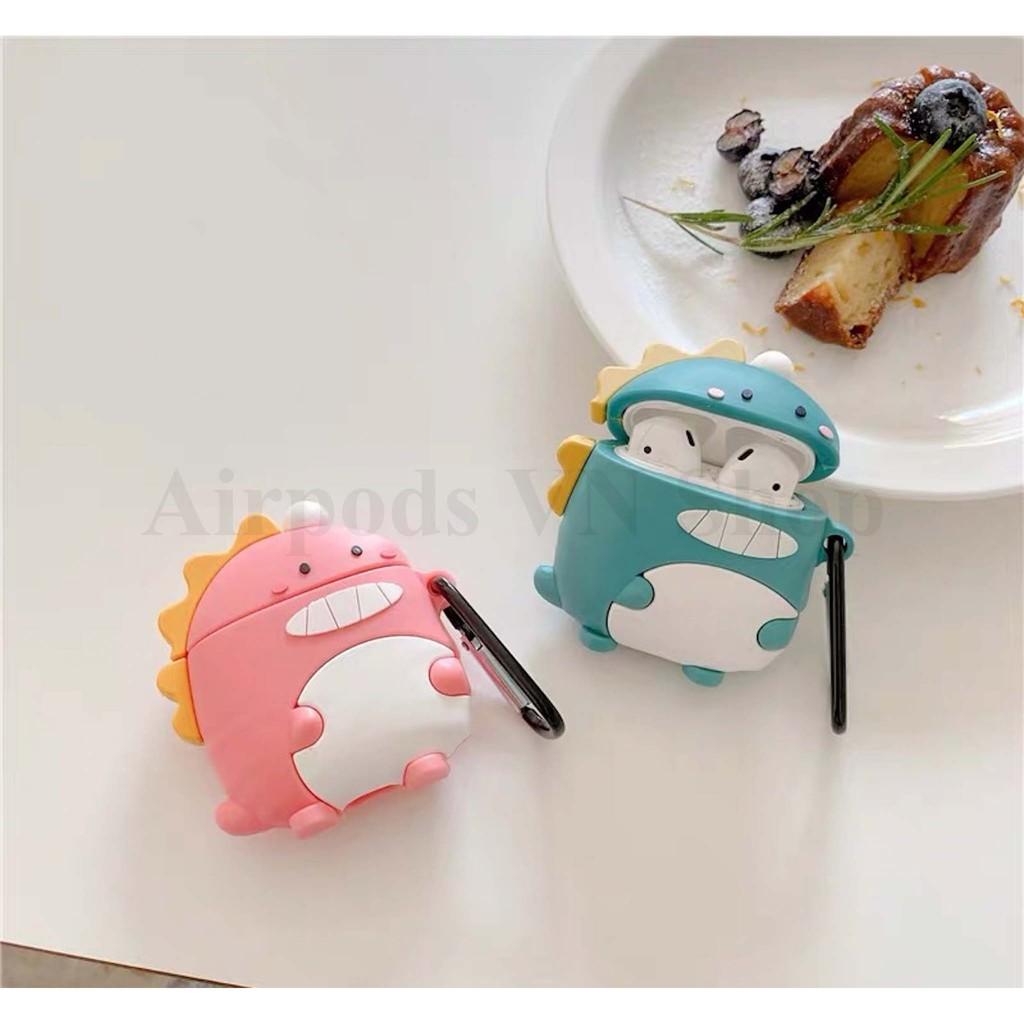 Bao Case Ốp dành cho Airpods 1 và 2 khủng long hồng và xanh silicon cao cấp