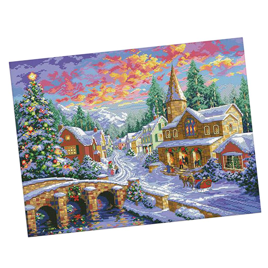 11CT 67x52cm Stamped Cross Stitch Kits Pre-Printed Pattern - Winter Village