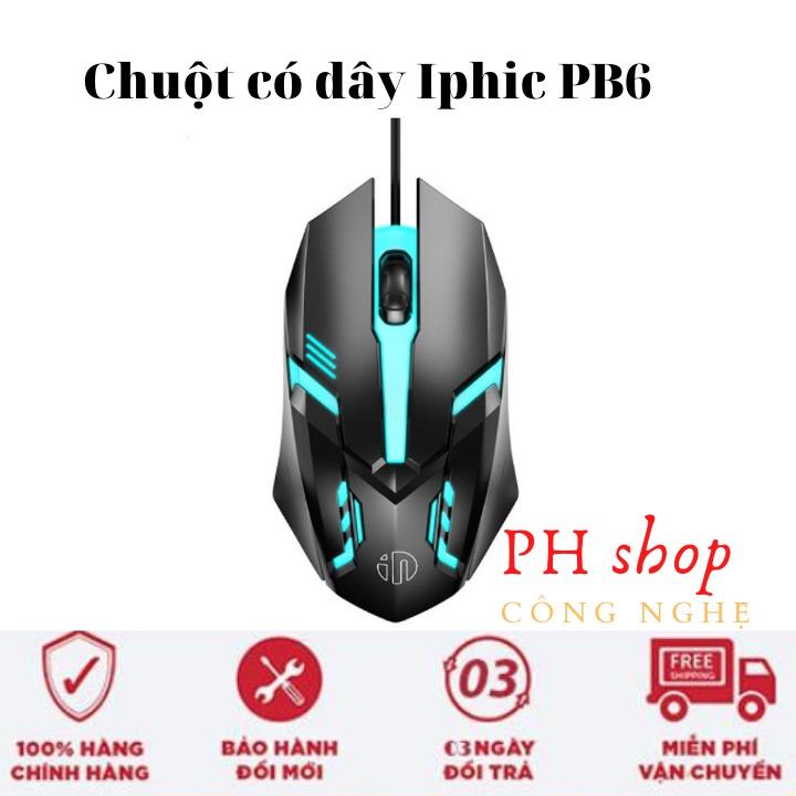 Chuột Chơi Game Có Dây Inphic PB6 có đèn phát sáng hỗ trợ điều chỉnh lên đến 4000DPI, thiết kế chống ồn