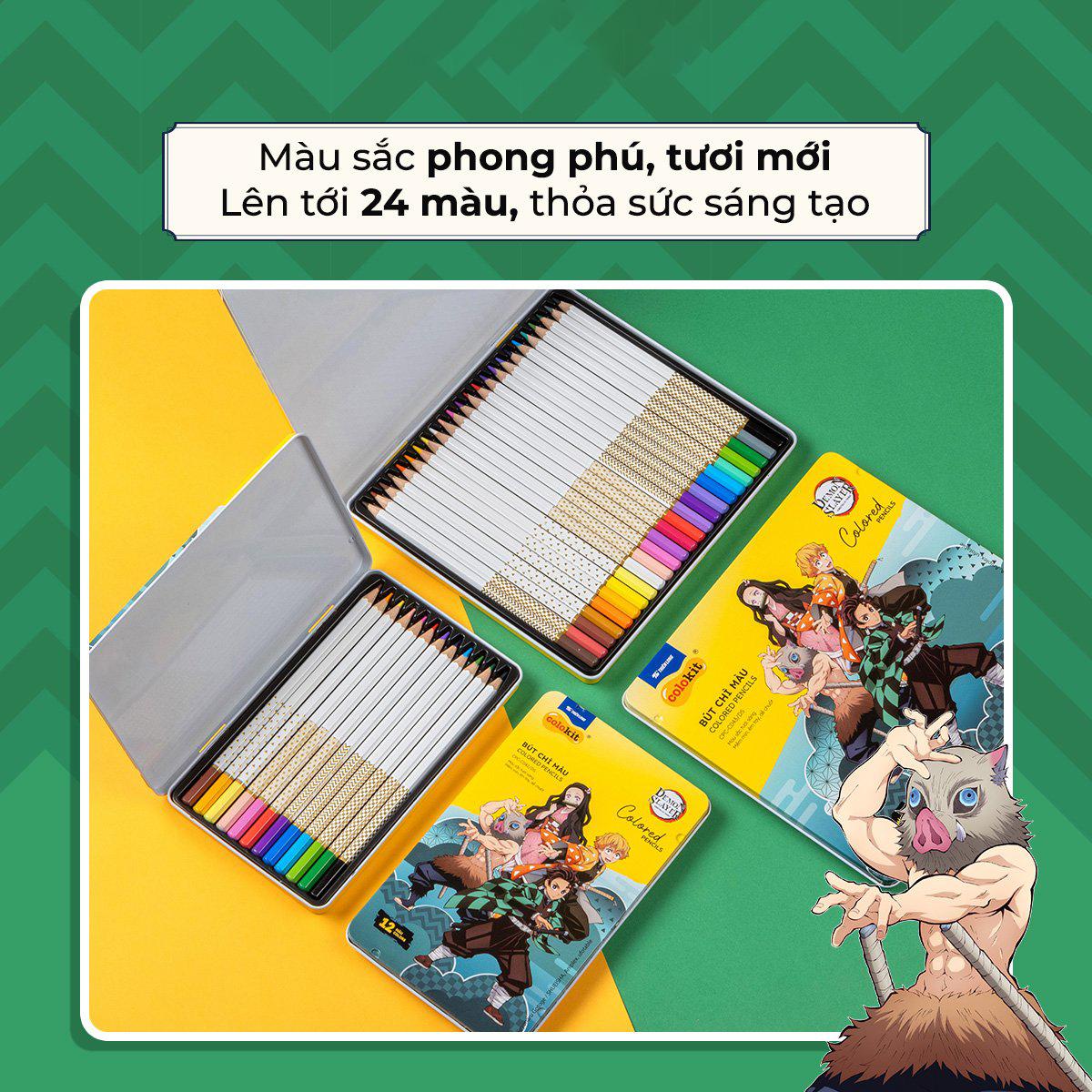 Hộp 12 Bút Chì Màu Thanh Gươm Diệt Quỷ - Colokit CPC-C042/DS - Hộp Thiếc