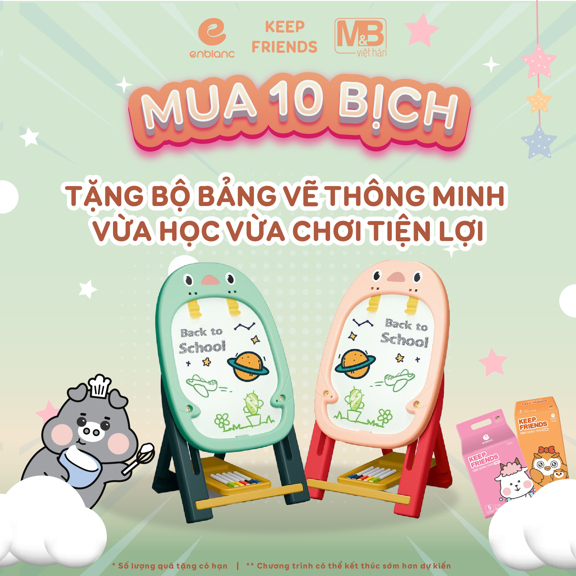 Combo 10 Bịch Tã Quần Hàn Quốc ENBLANC KEEP FRIENDS Thấm Hút Nhanh, Siêu Khô Thoáng, Chống Tràn Cho Bé Size L,XL,XXL