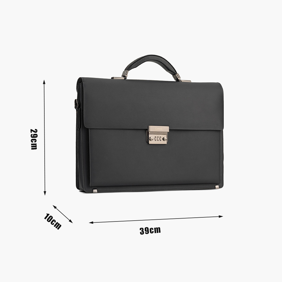 Cặp Da Nam Túi Xách Công Sở GENCE CTS17 Da Bò Khóa Số Cao Cấp Màu Đen Dáng Hộp