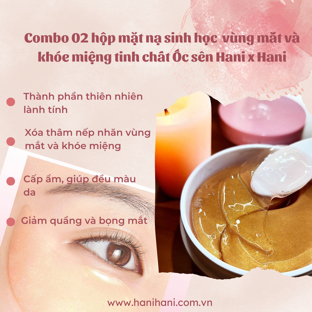 [CHÍNH HÃNG] Combo Siêu Tiết Kiệm 02 Hộp Mặt Nạ Sinh Học Xóa Thâm Và Nếp Nhăn Vùng Mắt - Khóe Miệng Tinh Chất Ốc Sên Cô Đặc Hani x Hani Hộp 60 Miếng nhập khẩu Hàn Quốc