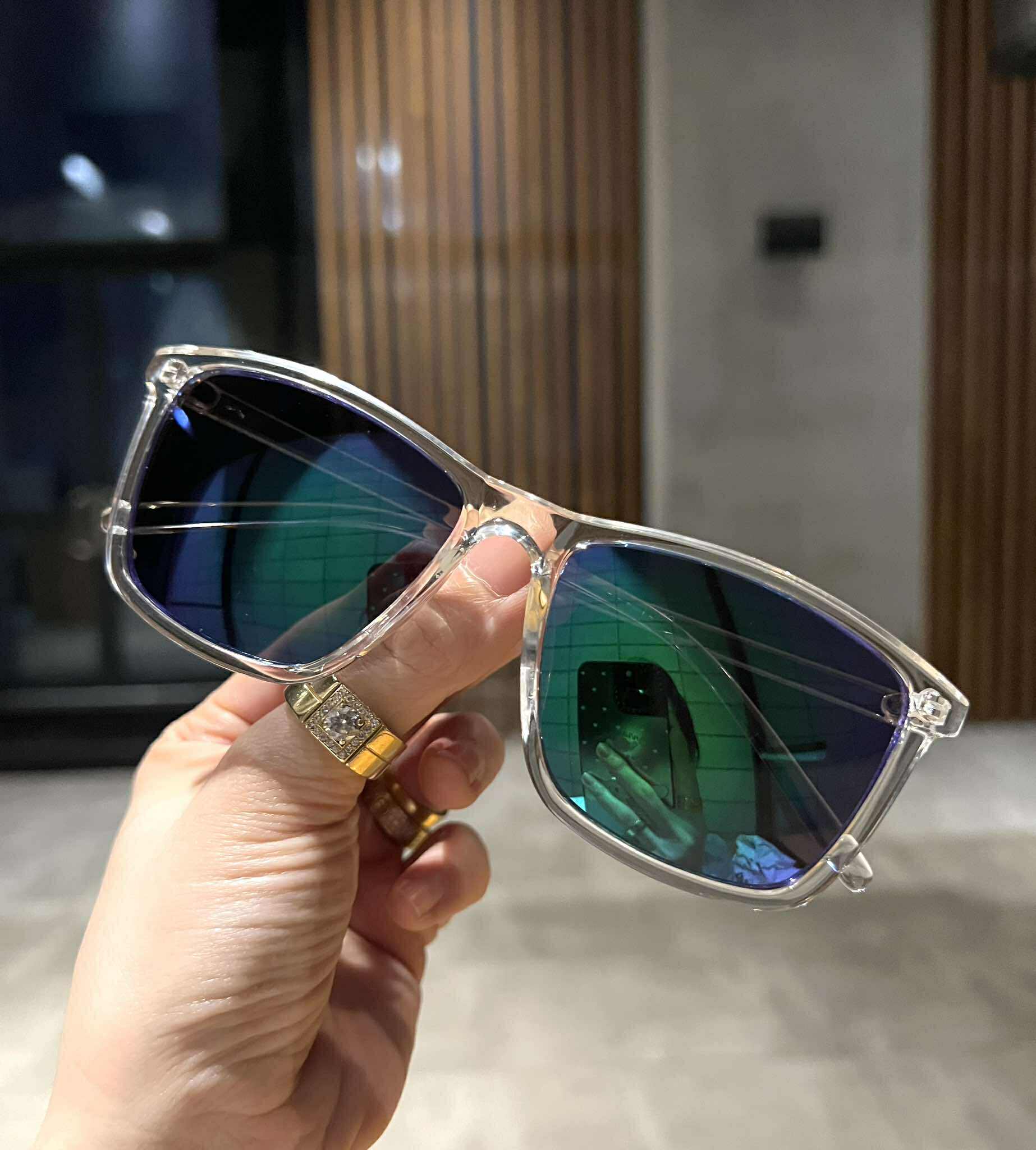 Kính mát, Kính râm unisex Mắt vuông mắt gương xanh sành điệu