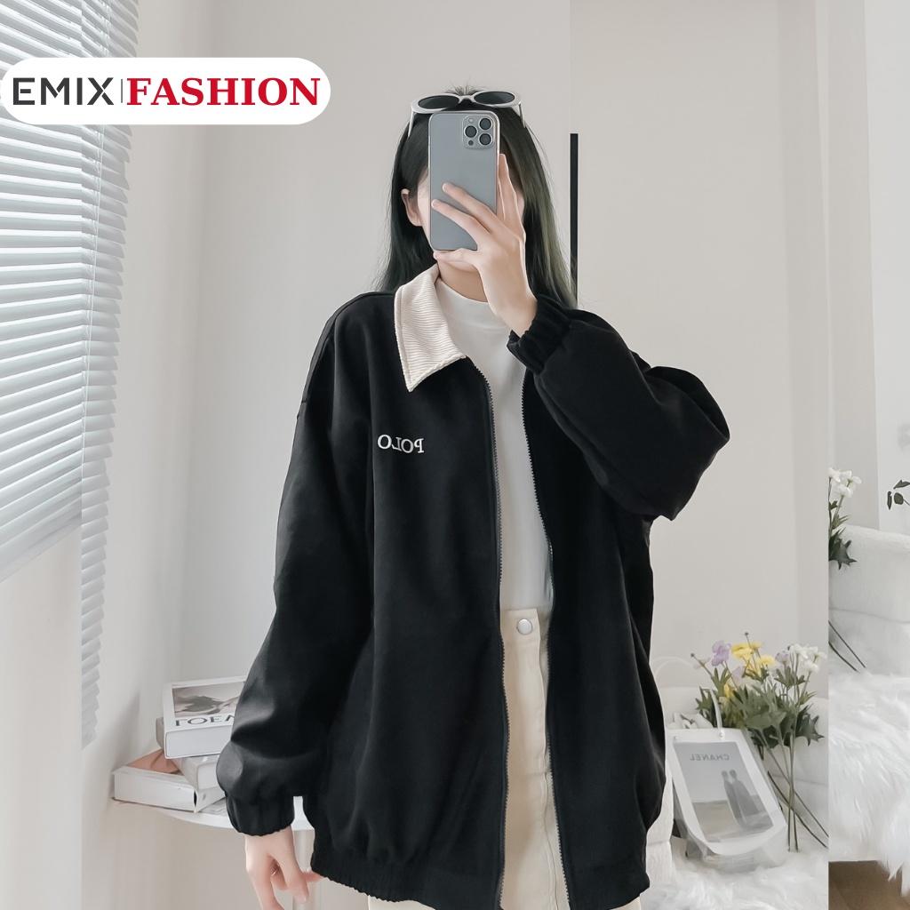 Áo khoác polo EMIX, áo mùa đông phối cổ nhung, dài tay, freesize dưới 60kg 954