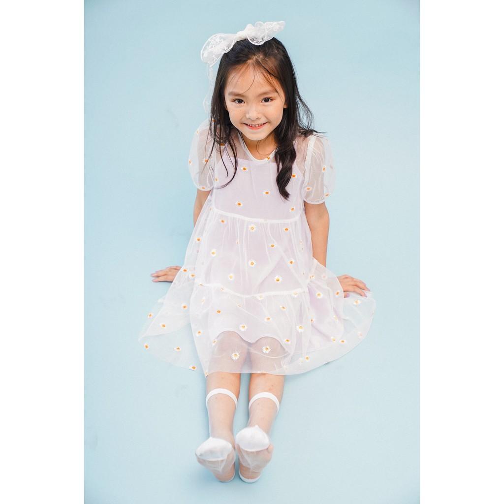 Váy bé gái CRABIE babydoll hoa cúc dự tiệc xinh xắn cho bé từ 3,4,5,6,7,8,9,10 tuổi - Camila Dress - Trắng