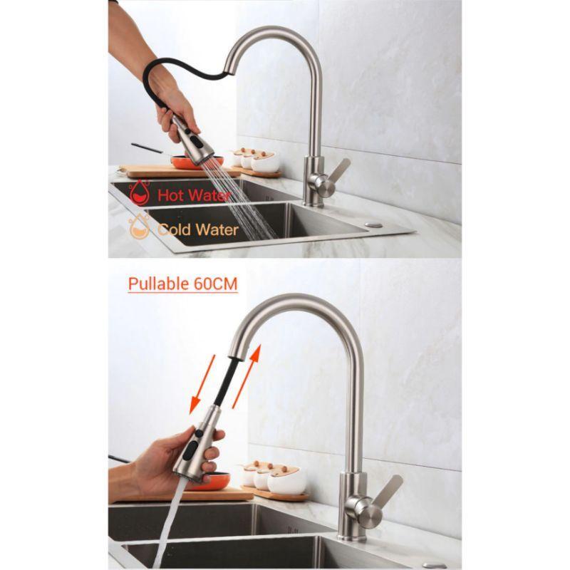 VÒI RỬA CHÉN DÂY RÚT KÉO DÀI 2 ĐƯỜNG NÓNG -LẠNH, INOX SUS304 mờ, THƯƠNG ROSLER -805, AN TOÀN VÀ BỀN BỈ THEO THỜI GIAN
