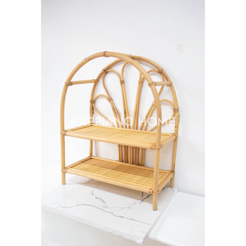 Kệ mây tre 2 tầng, kệ decor hoạ tiết, giá treo đựng đồ tiện dụng, giá treo trang trí nhà cửa | Cappiano Home