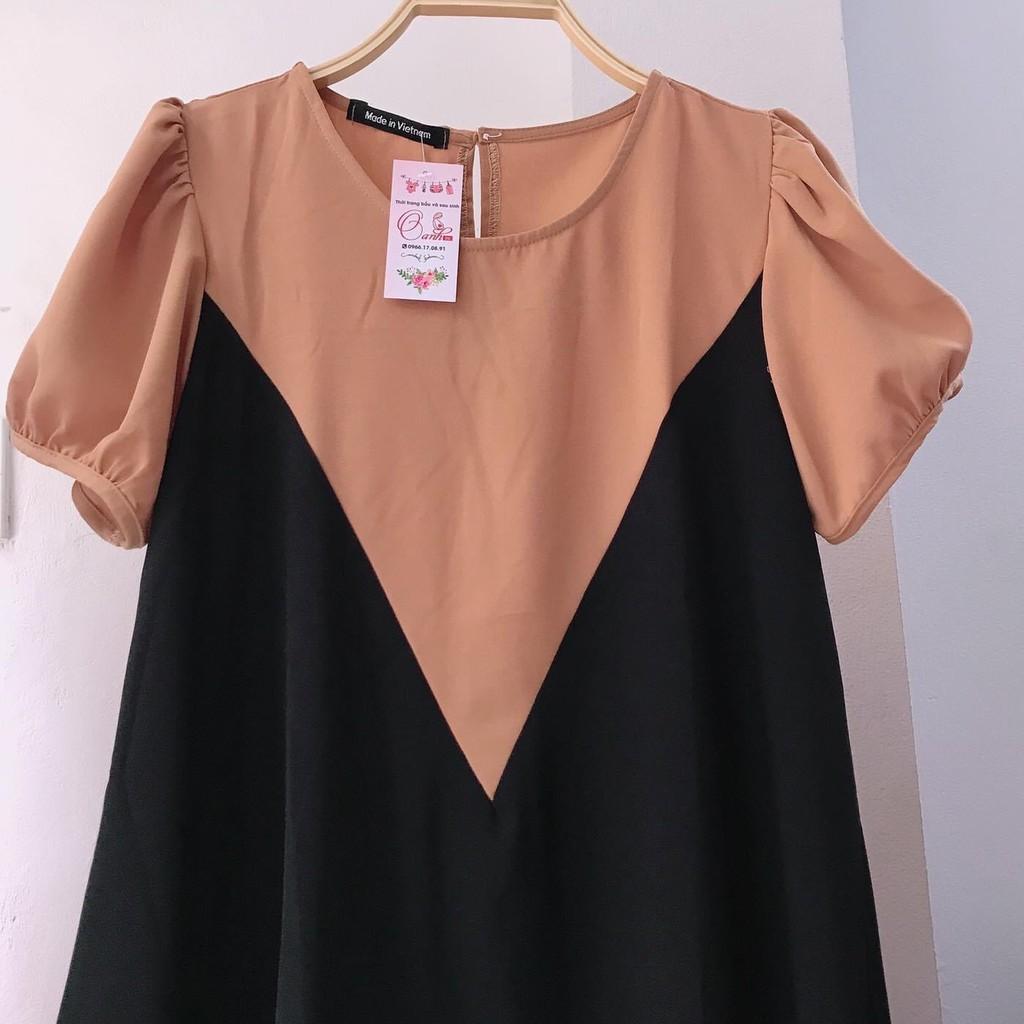 Váy bầu thời trang thiết kể cổ tròn phối V về đủcác màu cho các Mom lựa chọn