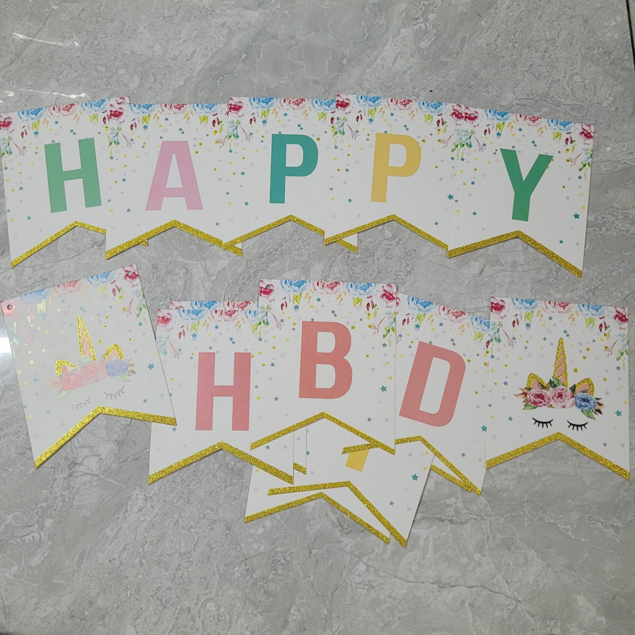 Dây chữ Happy Birthday hình Unicorn trang trí sinh nhật