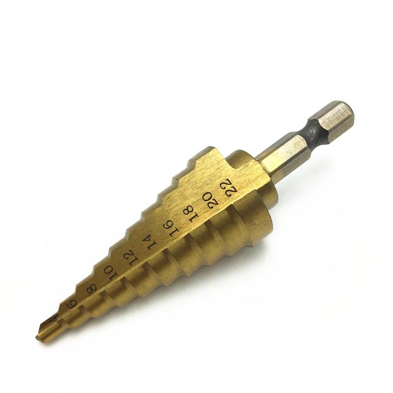Titanium HSS Step Drill 4-20/22/32MM 6-25/35MM Hex Shank 1/4 Hole Drilling Tool