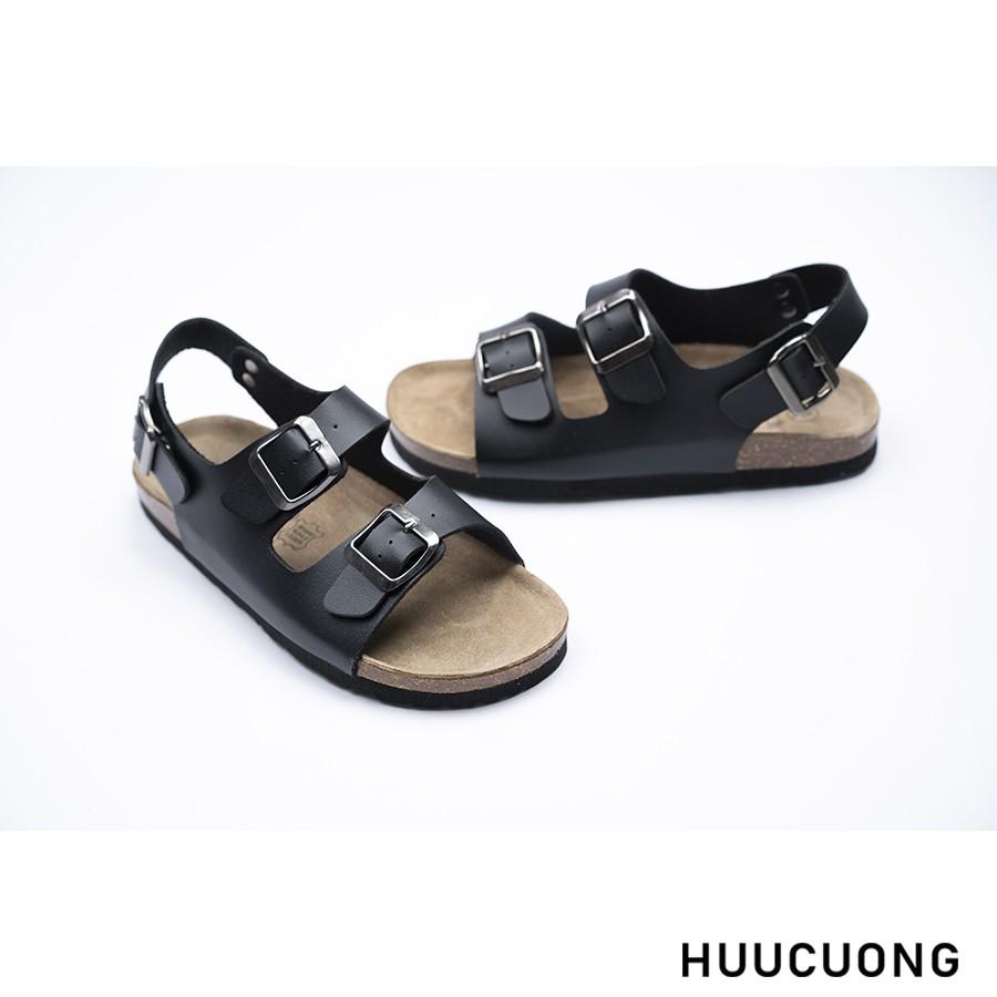 Sandal HuuCuong 2 khóa đen đế trấu