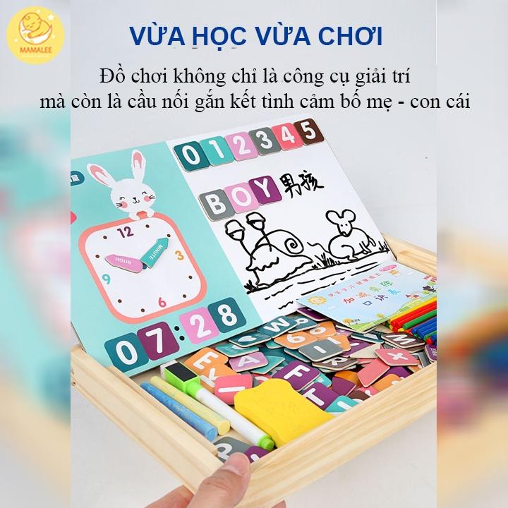 Hộp Gỗ Học Toán Đa Năng (7 Chức Năng) Có Bảng Nam Châm 2 Mặt Kèm Chữ, Số, Que Tính, Hình học