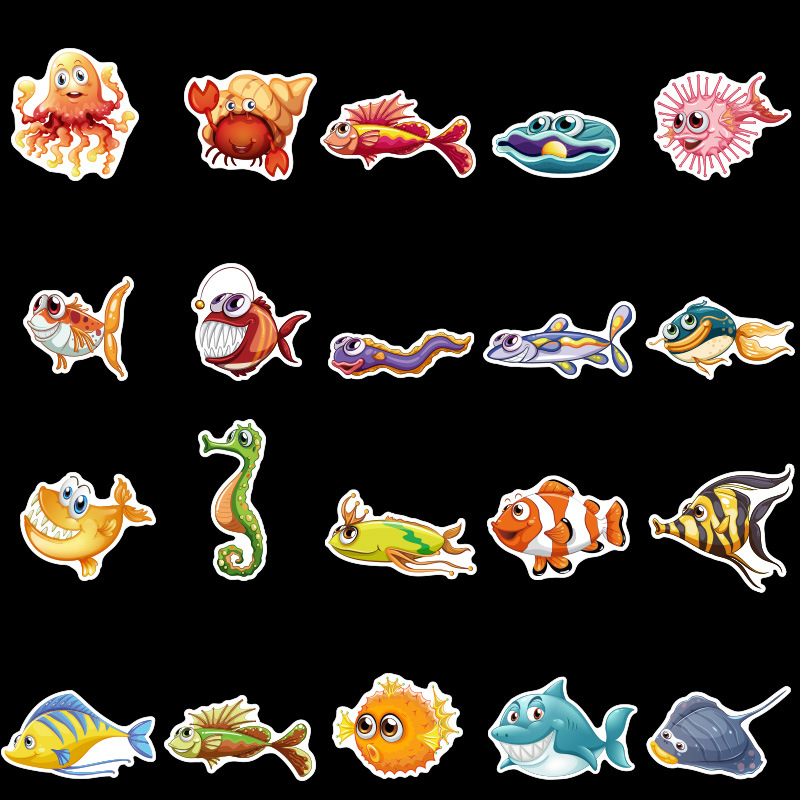 Sticker 40 miếng hình dán ocean fish