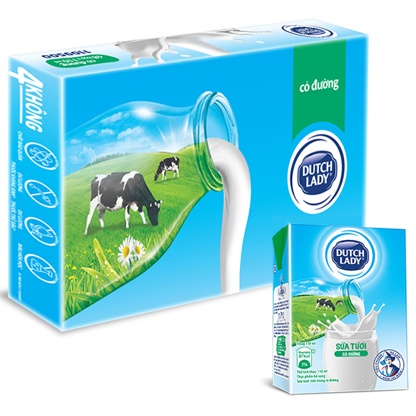 Thùng 48 Hộp Sữa Tươi Tiệt Trùng Dutch Lady Cô Gái Hà Lan Có Đường (48 x 110ml)
