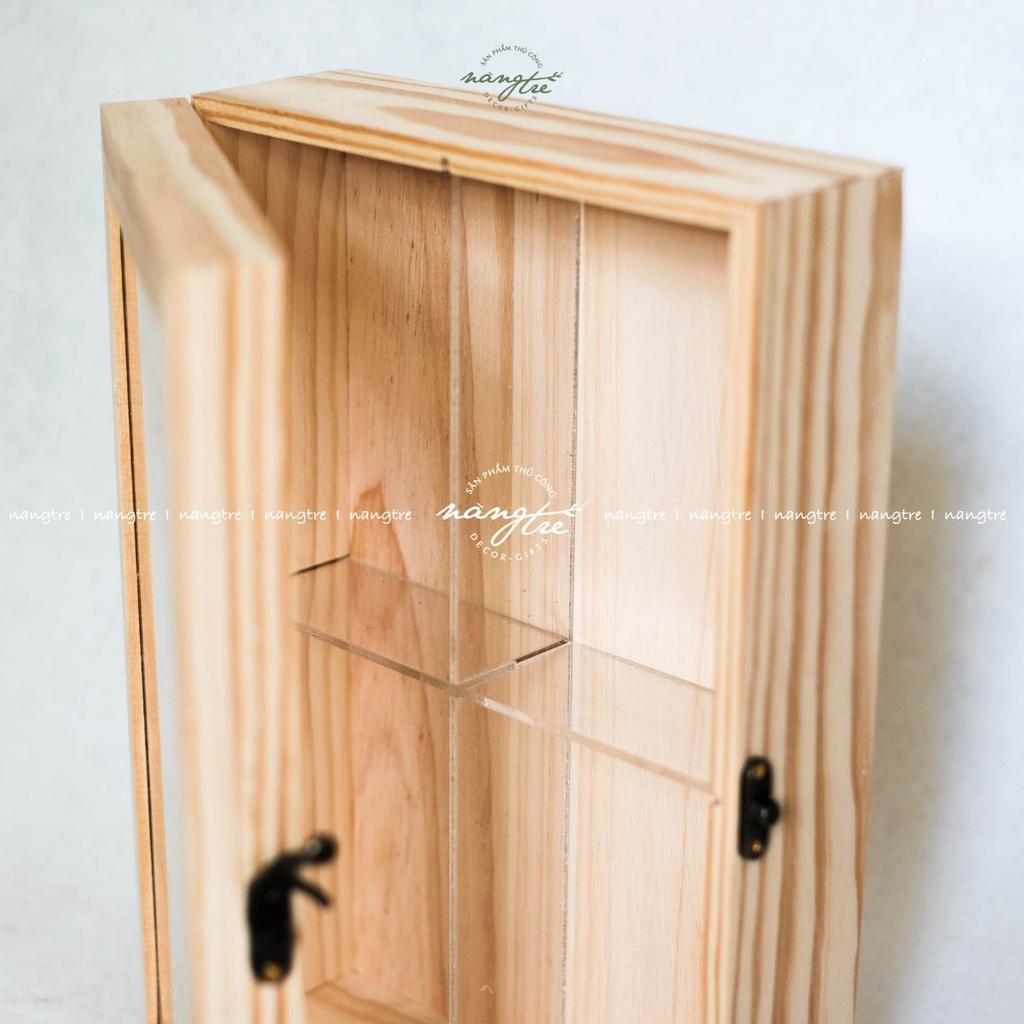 Hộp gỗ nắp mica trong chia ngăn đựng đồ trang trí