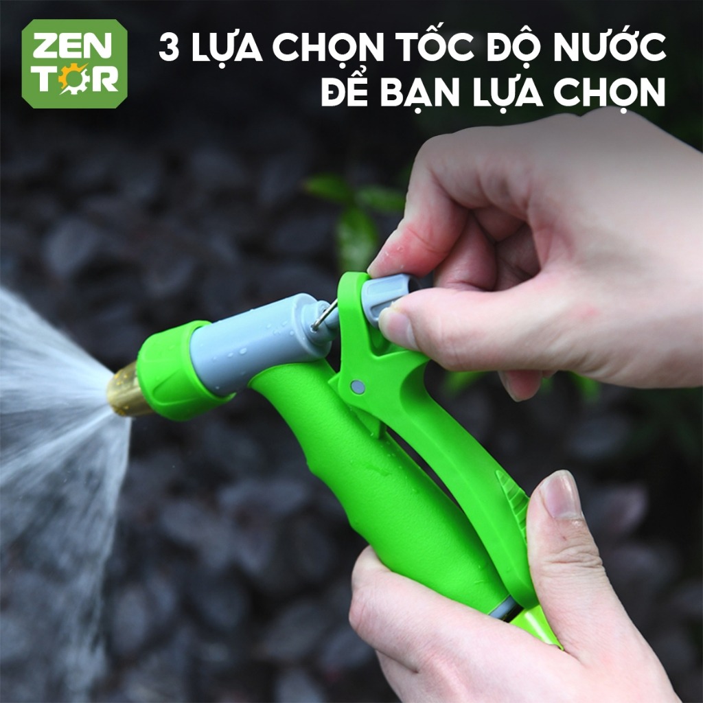 Bộ vòi nước tăng áp Zentor vòi xịt nước 20M chất liệu PVC áp suất cao rửa xe tưới cây làm vườn