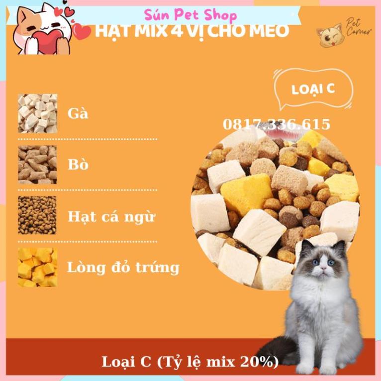 Hạt mix cao cấp cho mèo trộn thịt bò, gà, tôm, cá, lòng đỏ trứng, rau củ quả - Thức ăn hạt cho mèo kén ăn