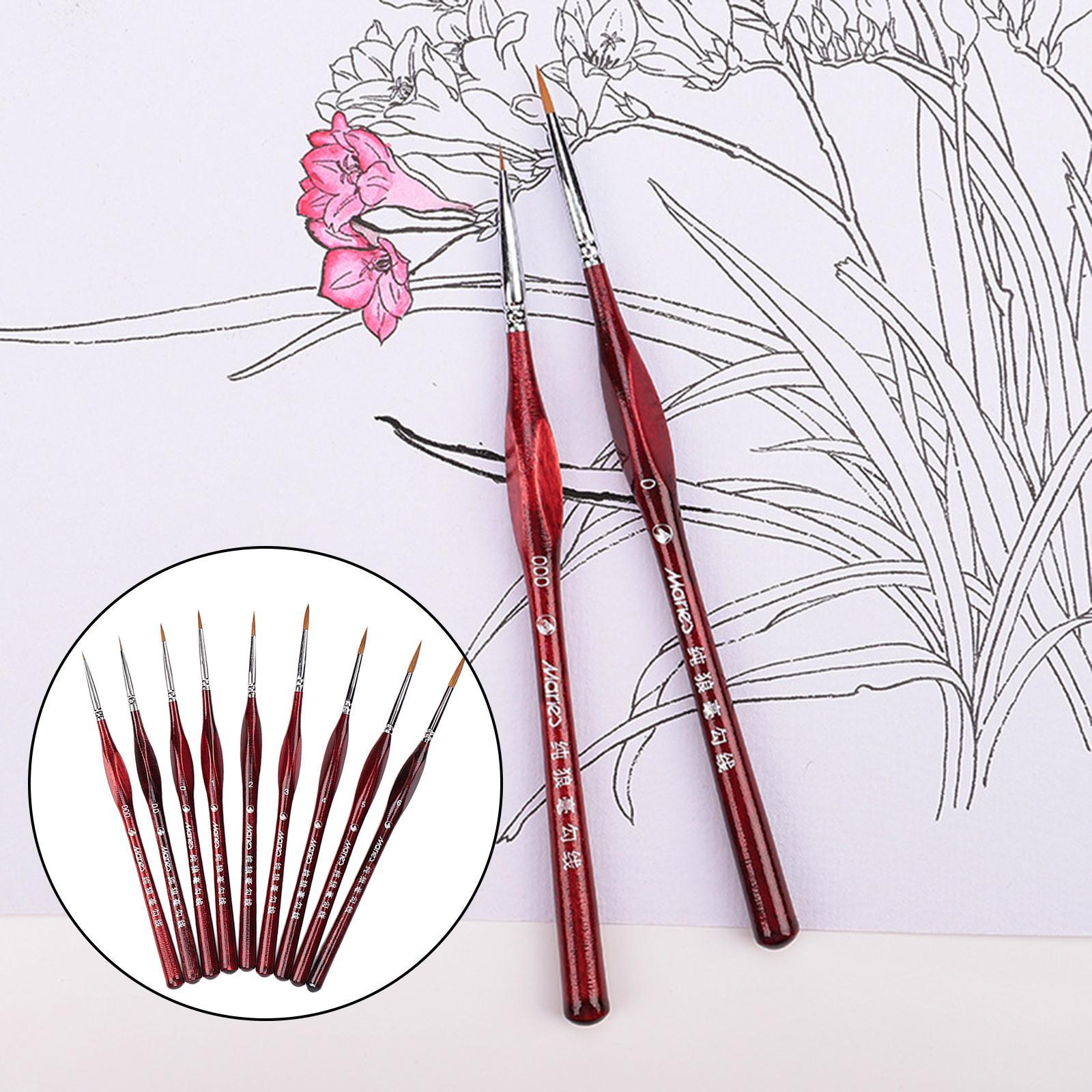 9Pcs Fine  Artist Liner Brush Set for Detail Watercolor Acrylic Oil