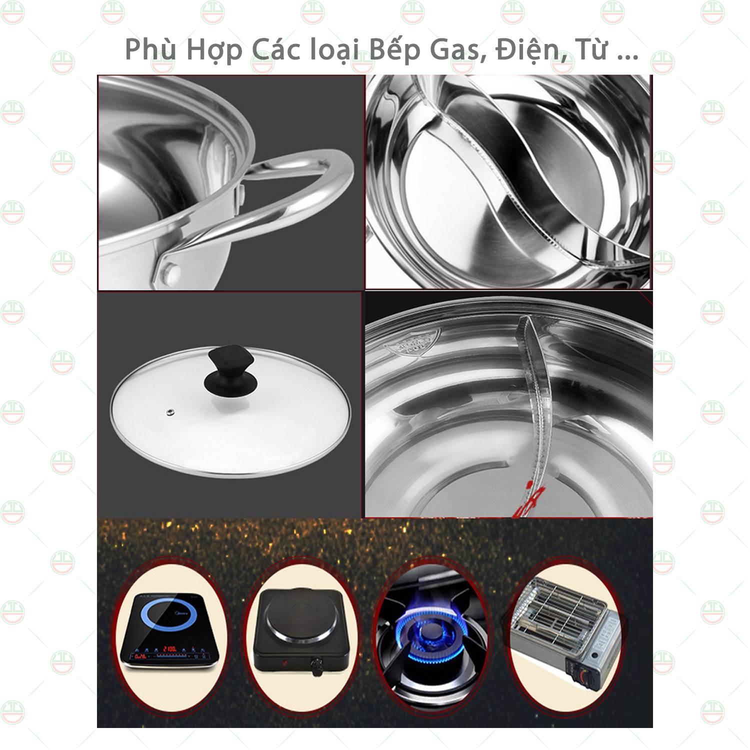Nồi Lẩu Inox 2 Ngăn Nắp Thủy Tinh KhoNCC Hàng Chính Hãng - Nấu 2 Món Ăn Cho Khẩu Vị Riêng - KLVQ-NL2N
