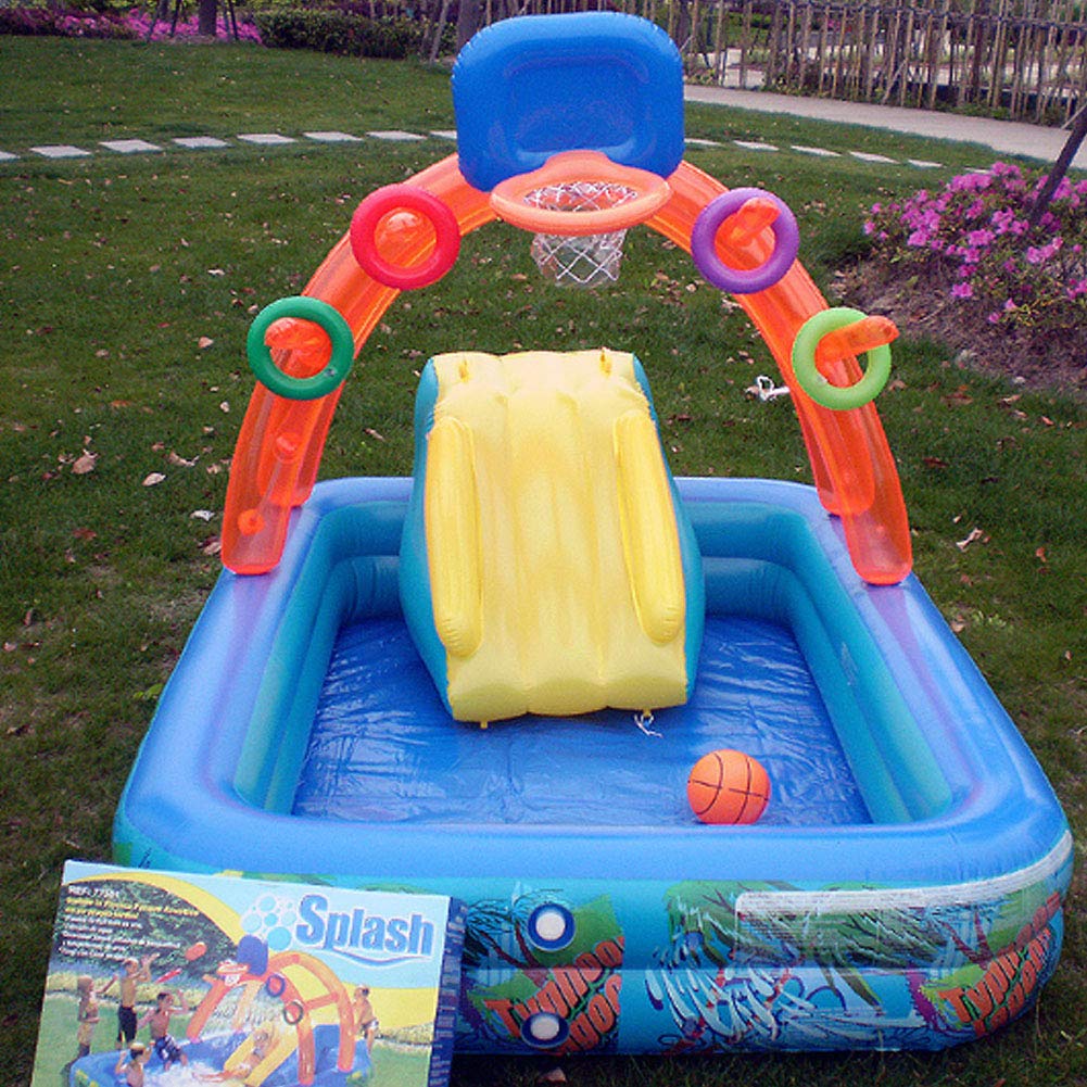 Bể bơi bơm hơi gia đình có cầu trượt, chân đỡ bóng rổ Children's Inflatable Swimming Pool