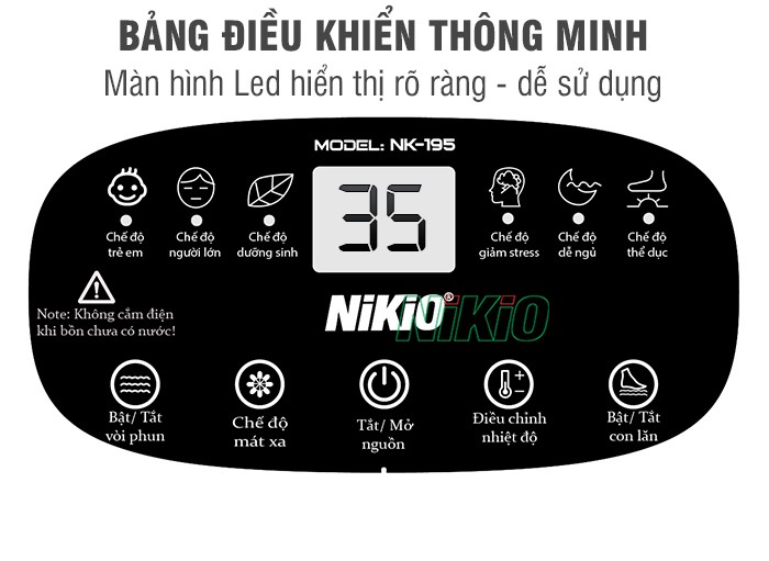 Bồn (Máy) Ngâm Massage Chân Nikio NK-195 NEW - Tự Động Làm Nóng Nước Và Giữ Ấm Nước, Tùy Chỉnh Được Nhiệt Độ Nước, Có Điều Khiển Cầm Tay - Cải Thiện Giấc Ngủ, Giảm Stress, Giảm Đau Nhức Chân, Lạnh Chân