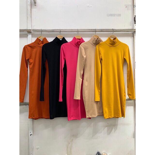 Đầm body tay dài cổ lọ vải dày dặn