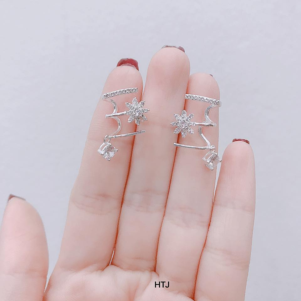 Bông tai bạc khuyên tròn nơ nhỏ xinh chất liệu bằng bạc s925 SA0405