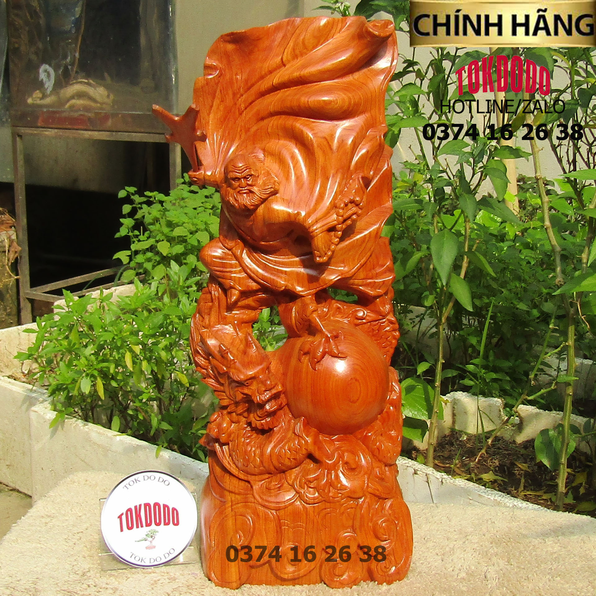 Tượng Đạt Ma Hàng Long Gỗ Hương Hàng Thương Hiệu TOKDODO Đủ Thước