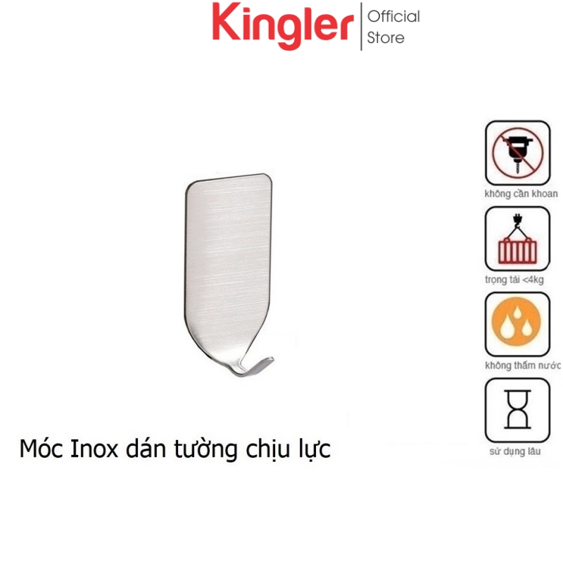 Móc Dán Tường Chịu Lực, Móc Inox Siêu Dính, Móc Treo Đồ Dùng Gia Đình Khu Bếp, Nhà Tắm, Không Khoan Đục. Kingler 2001