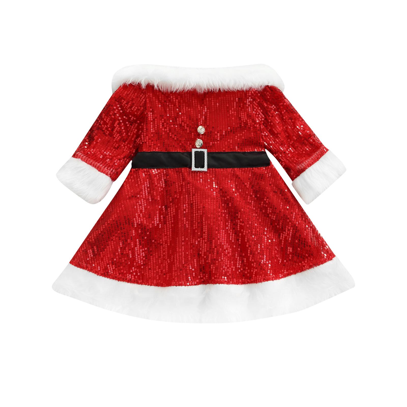 Citgeett Thu Giáng Sinh Trẻ Em Bé Gái Đầm Đầm Tay Dài Lệch Vai Đầm Dây Lưng Xmas Quần Áo