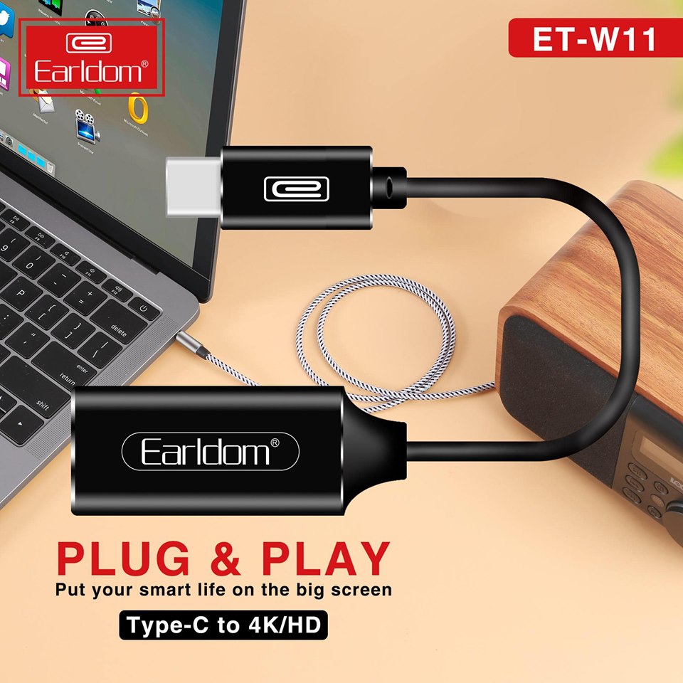 Cáp chuyển đổi USB Type-C to HDMI Earldom ET-W11 (Màu Ngẫu Nhiên) - Hàng Chính Hãng