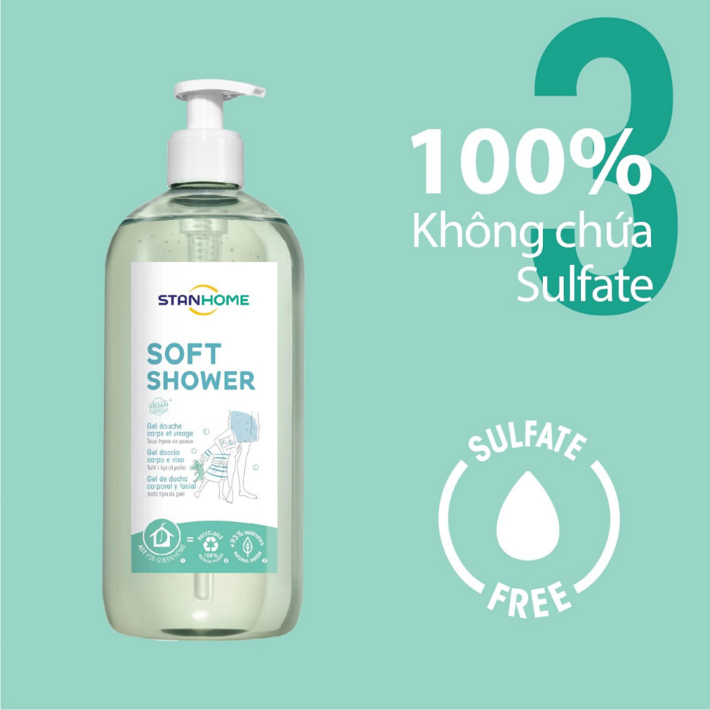 Sữa tắm, rửa mặt không xà phòng làm sạch cho da nhạy cảm Stanhome Soft Shower GelSữa tắm, rửa mặt không xà phòng làm sạch cho da nhạy cảm Stanhome Soft Shower Gel