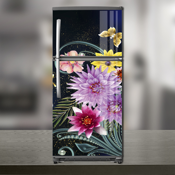 Miếng Dán Trang Trí Tủ Lạnh Sang Trọng Vườn Hoa Sắc Màu - Decal Tự Bóc Dán