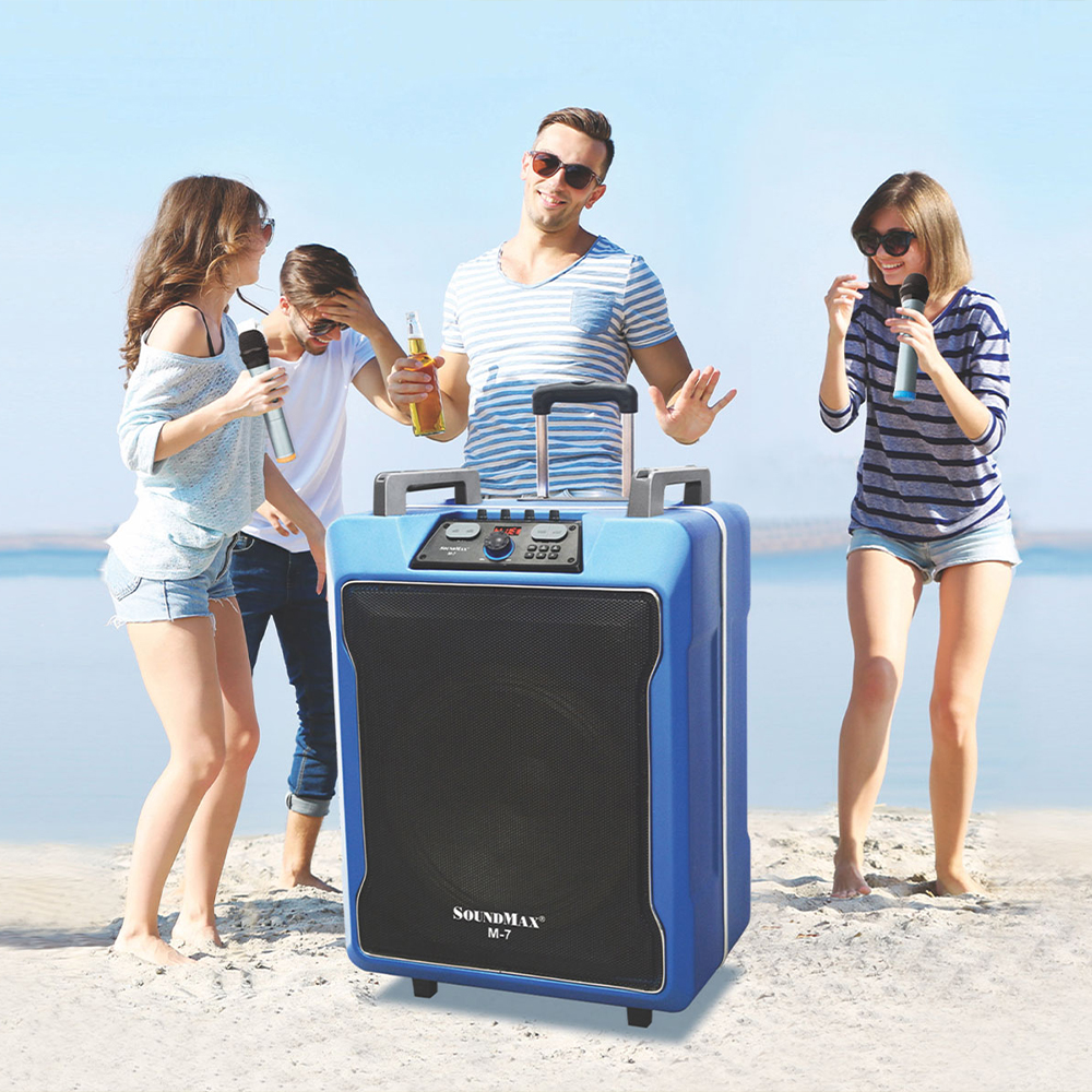 Loa kéo karaoke SoundMax M-7 | Trolley Karaoke Speaker SoundMax M7 - Tặng kèm 2 micro chuyển đổi tần số | Loa bluetooth karaoke di động | Loa nghe nhạc | Loa du lịch - Hàng Chính Hãng