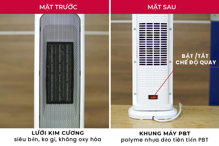 Máy sưởi gốm không khô da nhập khẩu FUJIHOME FH1000, không phát sáng, không đốt oxi, tự ngắt - Hàng chính hãng