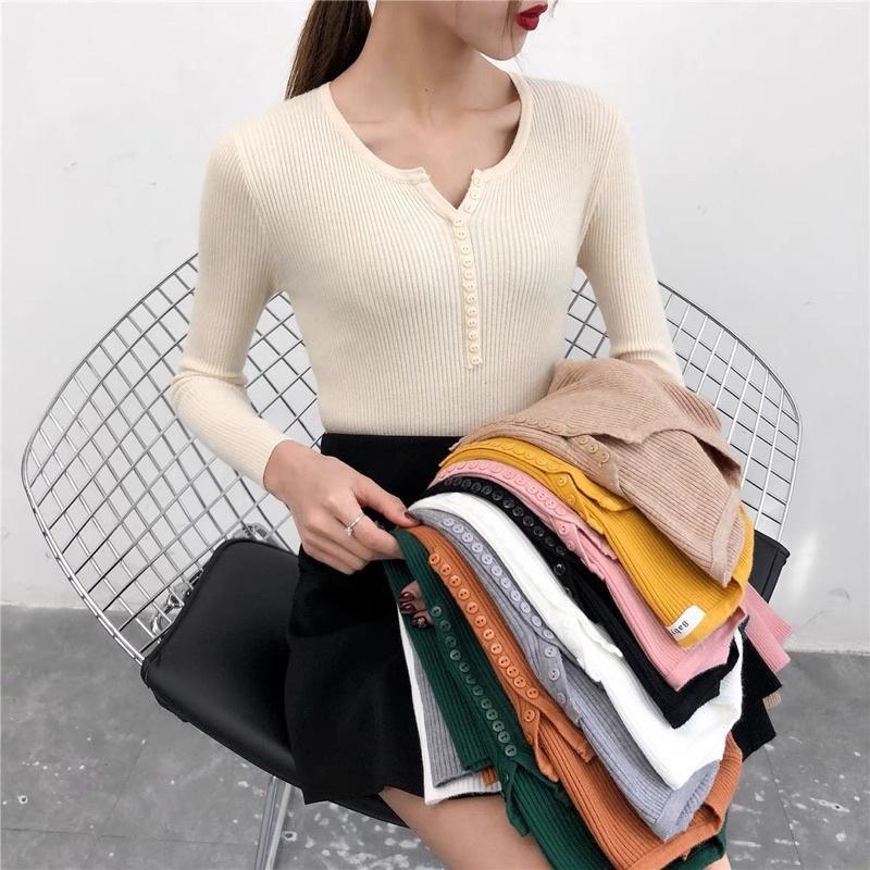 Áo len lông cừu dài tay cúc ngực cao cấp