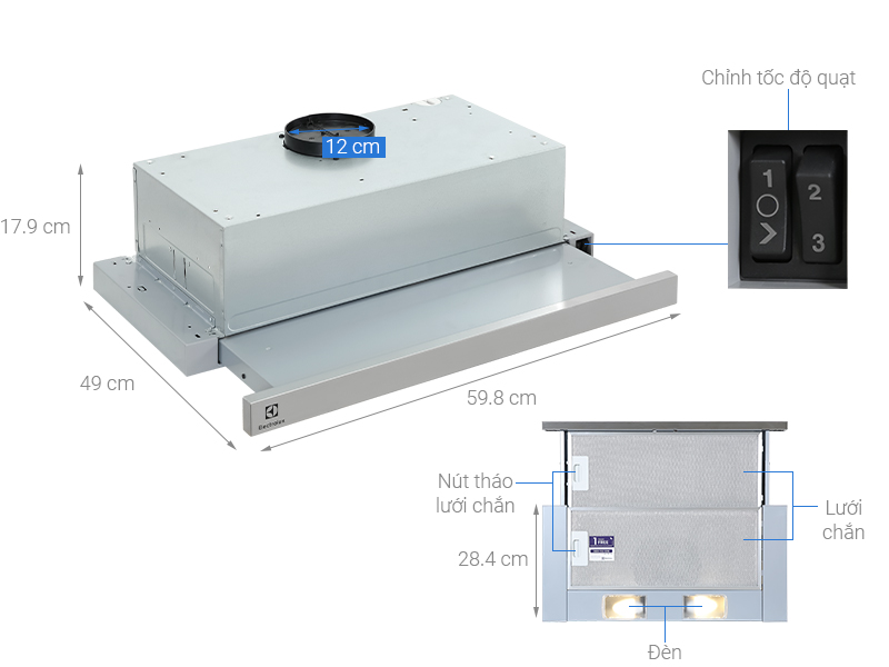 Máy Hút Mùi Âm Tủ Electrolux LFP316S - Hàng Chính Hãng