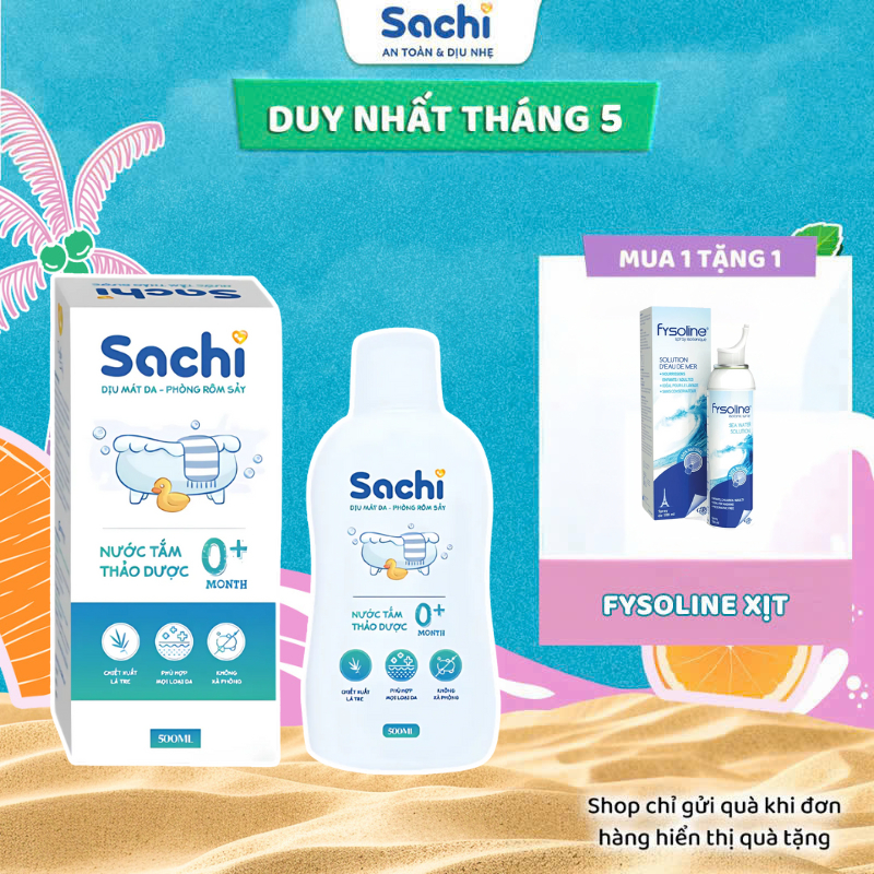 Nước Tắm Thảo Dược An Toàn Cho Bé Sachi Chai 500ml Làm Sạch, Phòng Ngừa Rôm Sảy Mảng Bám Da Đầu