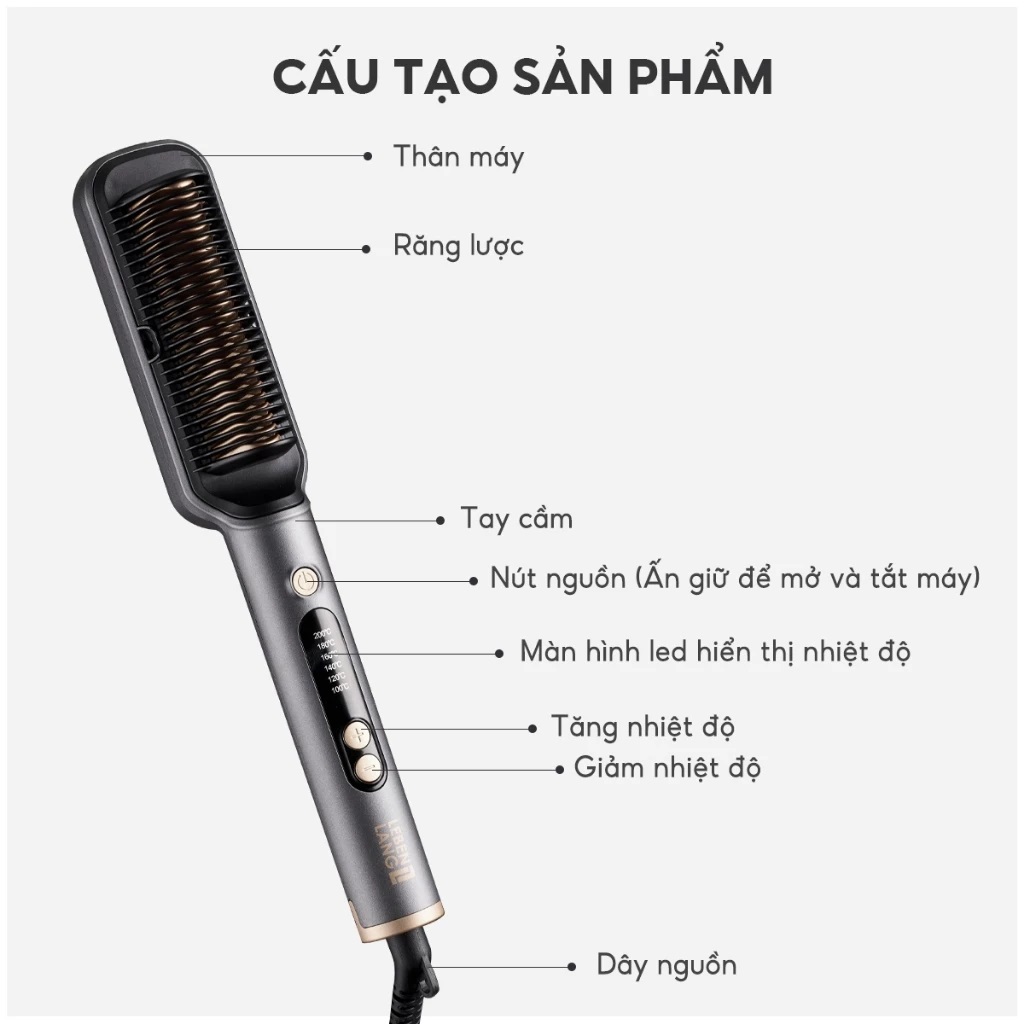 Lược điện chải tóc Sothing Lebenlang LBL3055 inon âm chống xơ rối, 2in1 kèm gương, vào nếp với 6 mức nhiệt- hàng chính hãng
