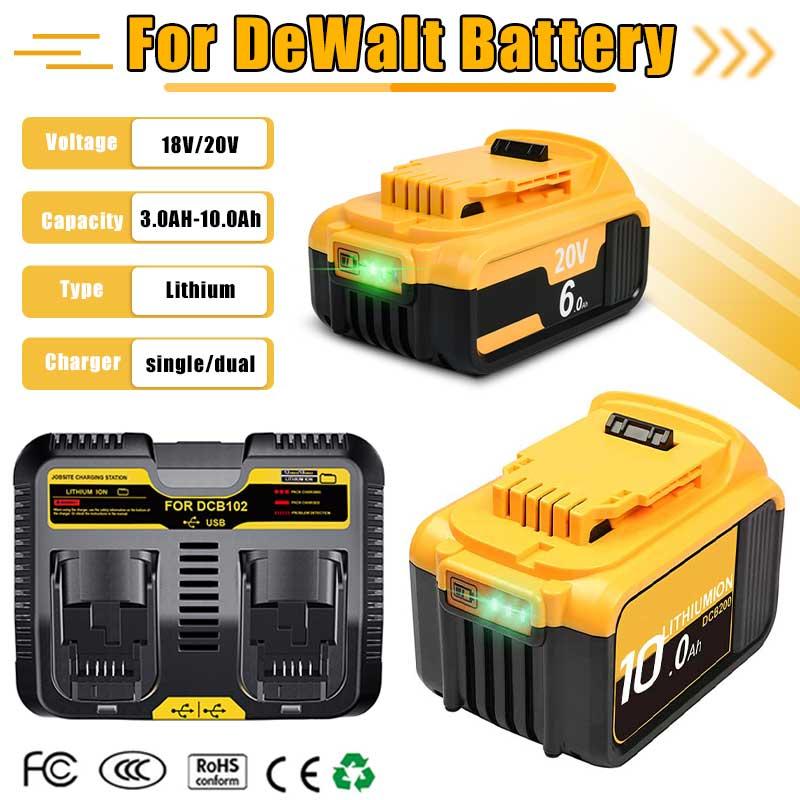 10000MAH Cho Dewalt DCB200 20V 6.0ah/9.0ah/10.0ah Pin Thay Thế Tương Thích Với Cho Dewalt 18V/20V Dụng Cụ Pin + Bộ Sạc Màu sắc: 1 Bộ Sạc