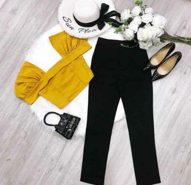 Sét áo tay phồng croptop quần tây