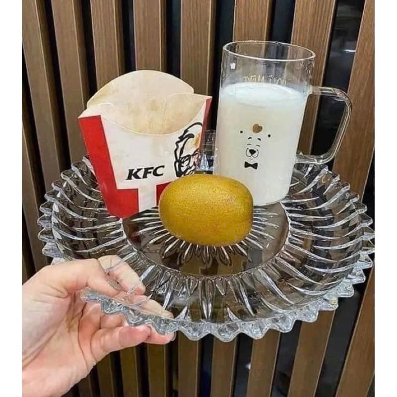 Dĩa Thủy Tinh Sâu Lòng, Đĩa Thuỷ Tinh Cao Cấp Hình Tròn 28.5cm Chưng Trái Cây Vàng Trắng - Hàng Loại 1 Chính Hãng MINIIN